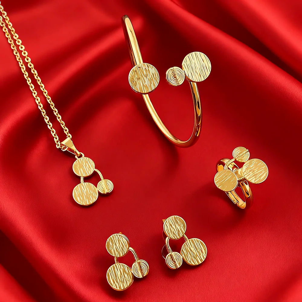 24k gold plated Cherry Design jewelry set New Double Sided Minimalist Metal Jewelry Set for women party accessories gift