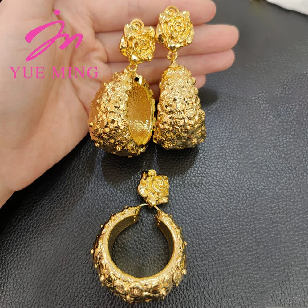 YM Jewelry Sets Fashion 18K Gold color Classic Jewelry For Women Earrings Pendant Necklace Wedding Party Gifts Trendy - YUEMING JEWELRY