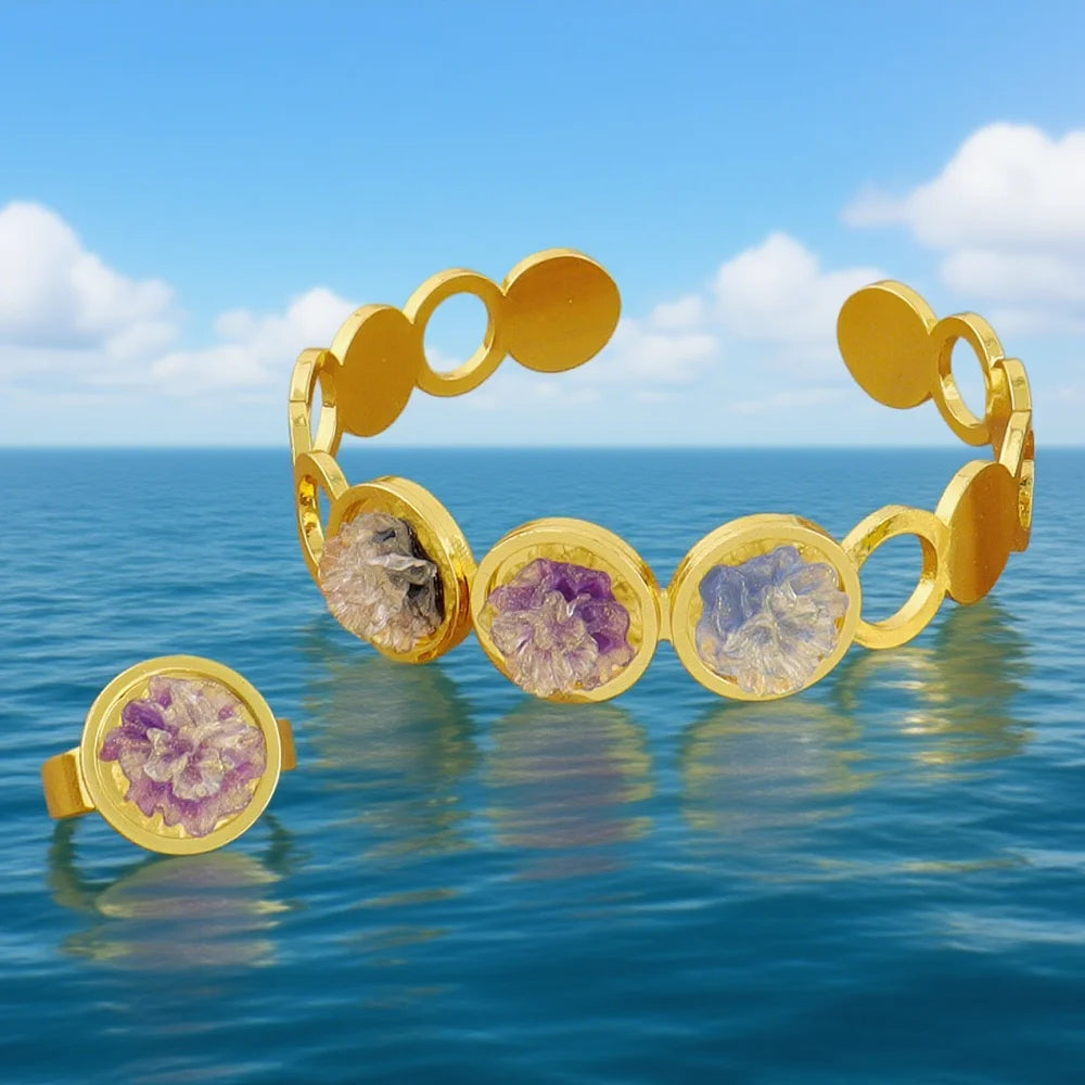 Dubai Gold Plated Dopamine Color Bracelet Charm Ring Set for Women African Noble Design Jewelry Gift for Party Wedding