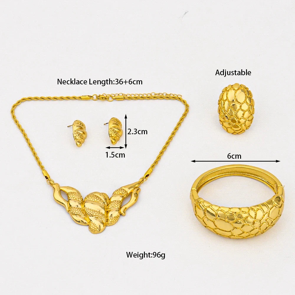 YM Gorgeous Jewelry Set for Women Spain Gold Color Necklace Earrings Ring And Bangle For Wedding Women's Day Party