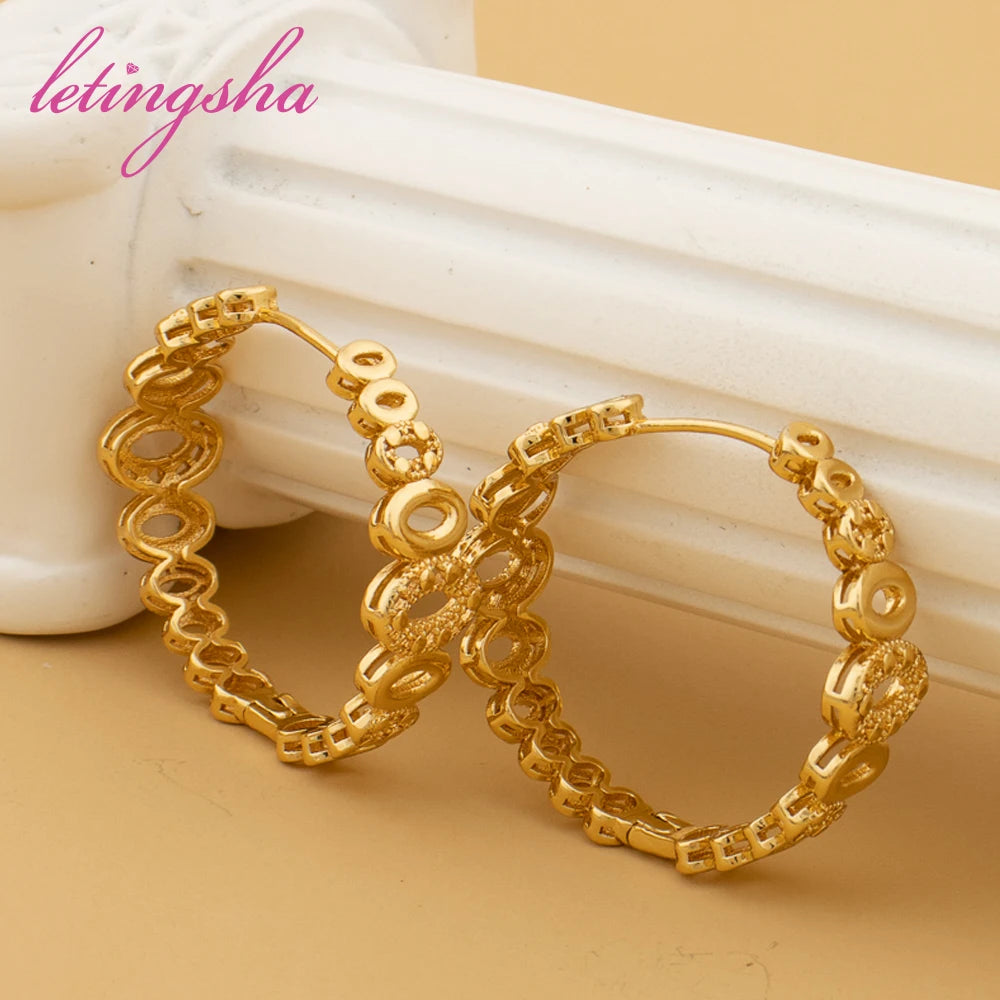 New Large Elegant Circle Big Earrings Fashion Hoop Earrings for Women Gold Color Statement Vintage Jewelry Daily Wear Party Gift