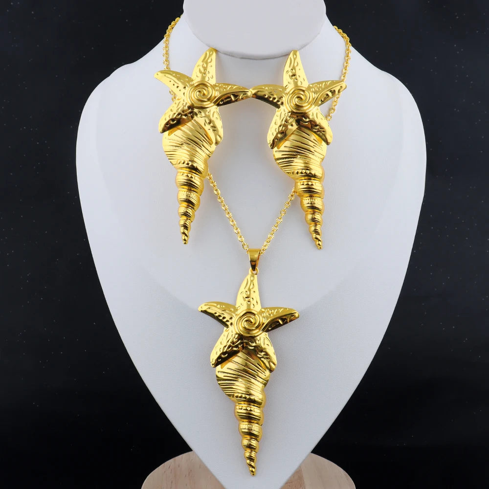 Starfish Shape Neckalce Earring Ring Star Series Jewelry Set for Women Gold Color Jewelry Gift for Party Wedding Bride Jewelry