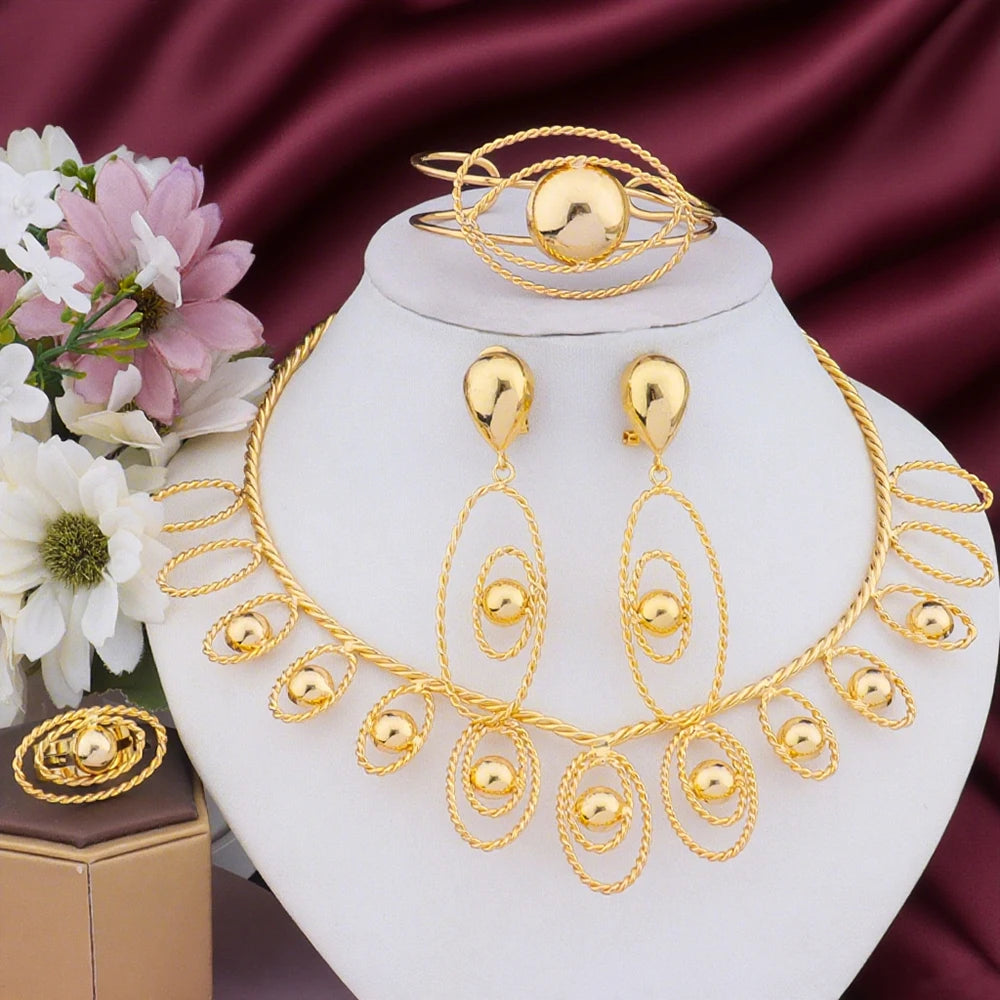 nigeria fashion luxury 4pcs women jewelry earring bangle ring necklace for Bridal wedding Party Gift Set