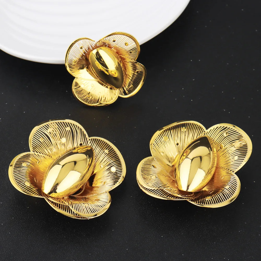 New Fashion Style Gold Plated Earrings Ring Set for Women Girls Dubai Luxury Exaggerated Design Jewelry Gift for Party Easter