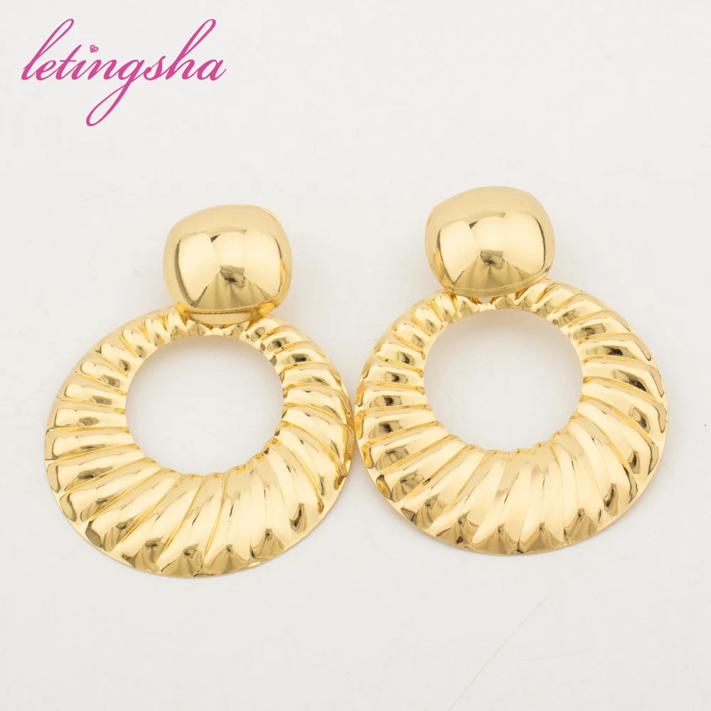 African Fashion Big Hoop Earrings Personalized Nigeria Stainless Steel Drop Earrings For Women Gold Color Jewelry Party Gift