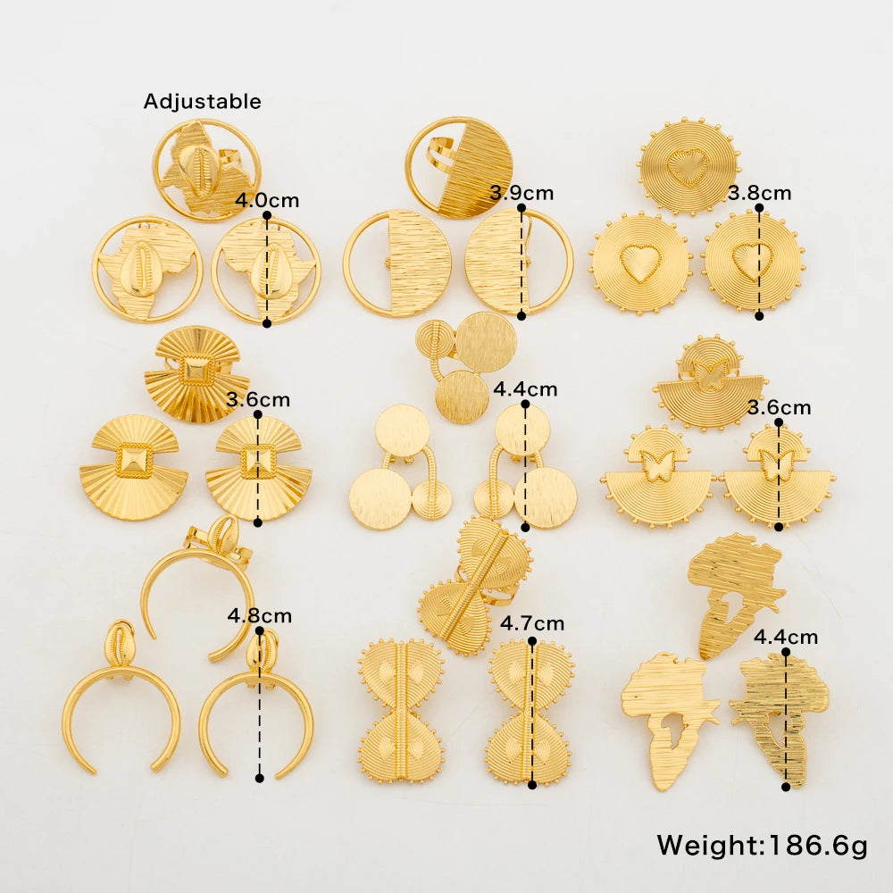 9Sets/lot Gold Color Earrings and Ring Nigeria Dubai Jewelry Sets for Women African Bride Wedding Italy Banquet Bohemia Earring