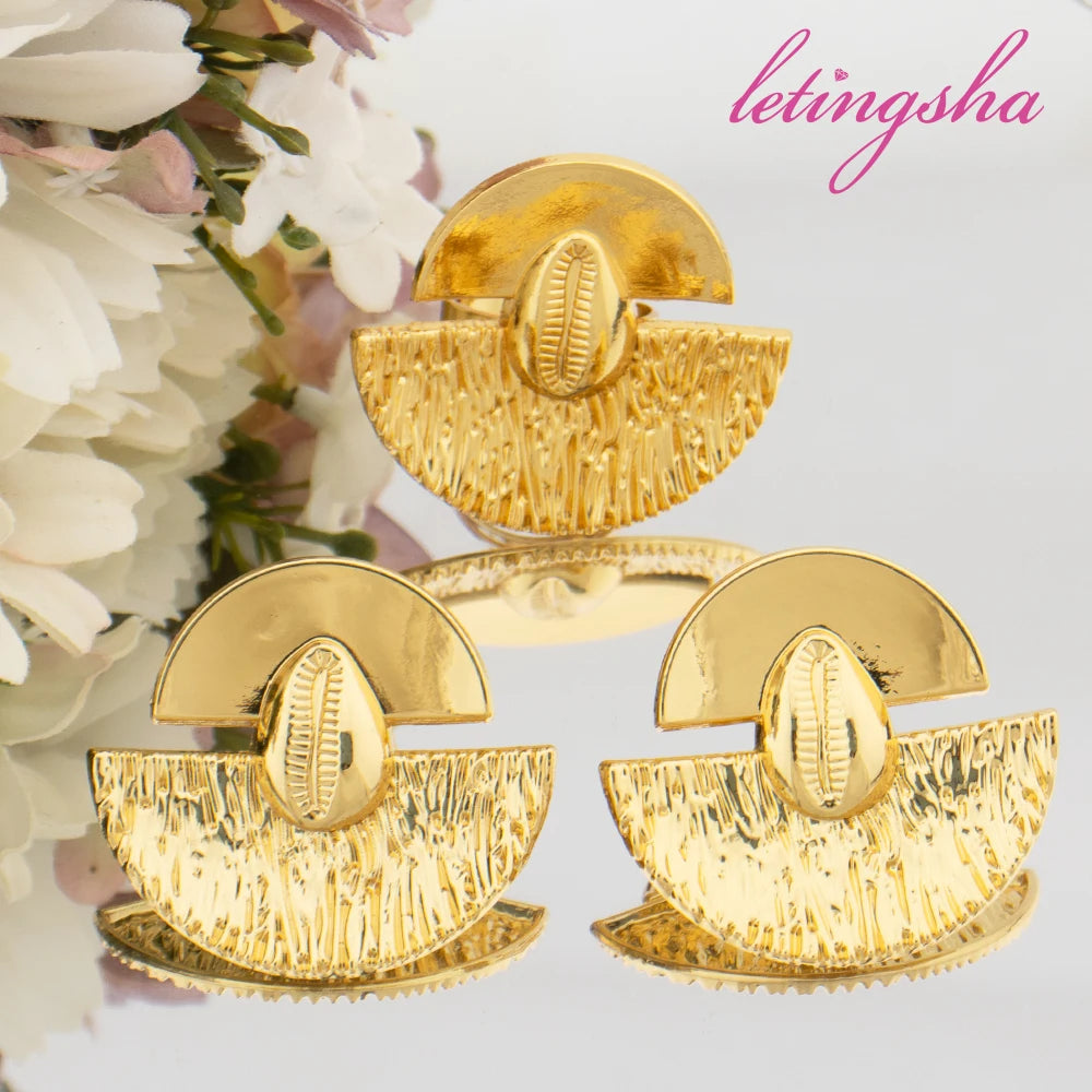 New Earrings and Ring Jewelry Set African Gold Plated for Women Design Earrings and Finger Ring Set for Brazilian Jewelry Gift