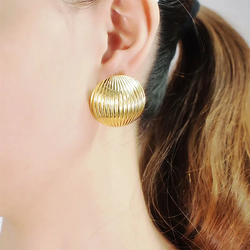 Trendy Round Metal Earrings For Women Gold Color Simple Style Stud Ear Party Holiday Fashion Jewelry Accessories Birthday Gifts
