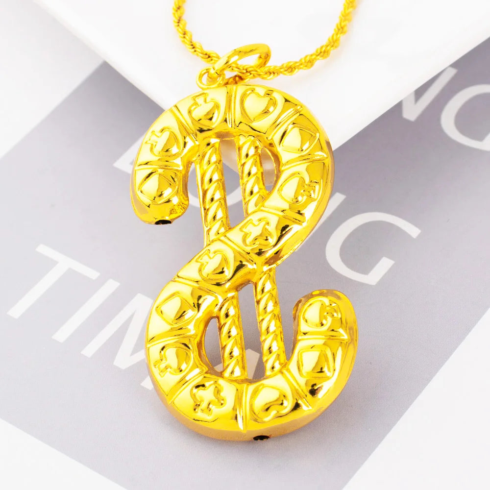 Gold Color Dollar Sign Necklaces Fashion 18K Golden Plated Hip Hop Rock Necklace Mens Women Music Festival Party Jewelry Gift