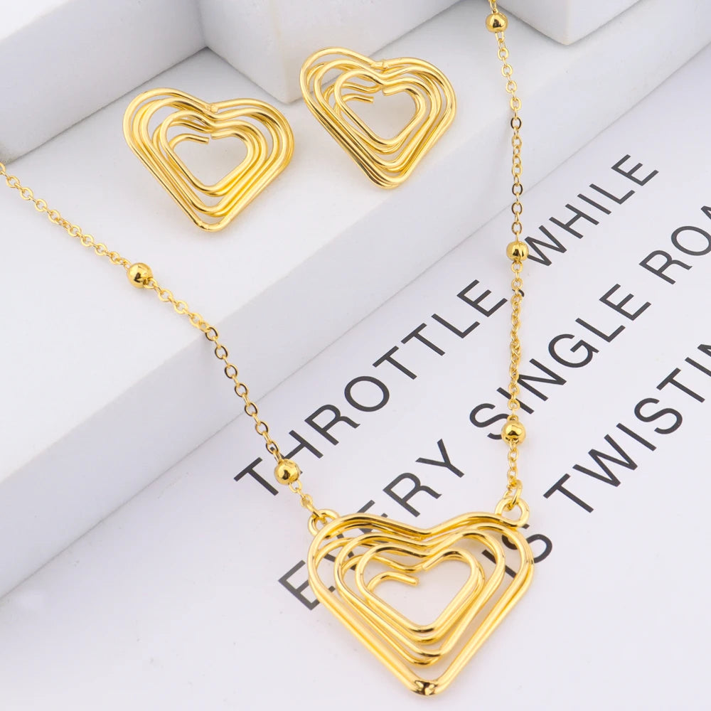 Heart Shape Jewelry Sets For Bride Exquisite Hollow out Earrings And Necklace  Accessories Gift For France Wedding Valentine