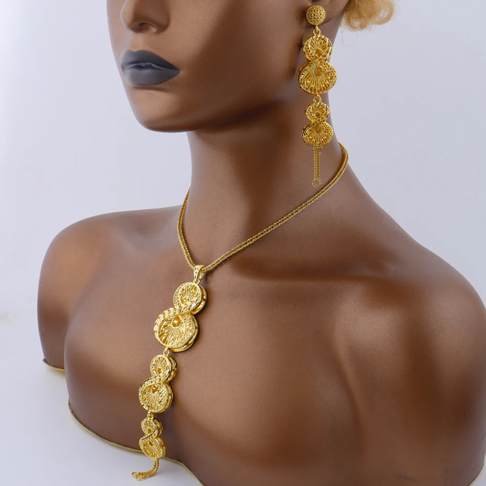 Dubai African Luxury Gold Plated Design Necklace Earrings Set for Women Gold Color Charms Jewelry Gift for Party Wedding