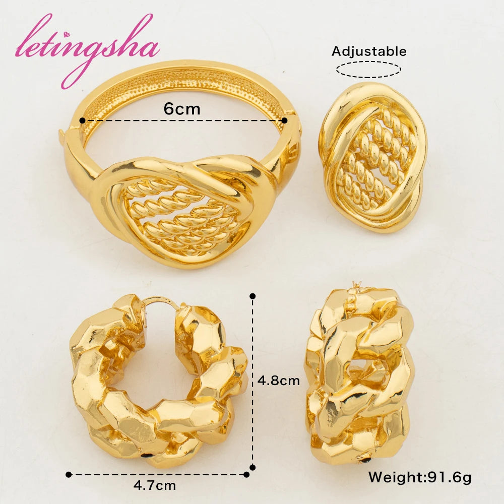 Classic Large Hoop Earrings and Bangle Ring Fashion Jewelry Set for Women Weddings Bride Trendy Bracelet and Earrings Jewelry