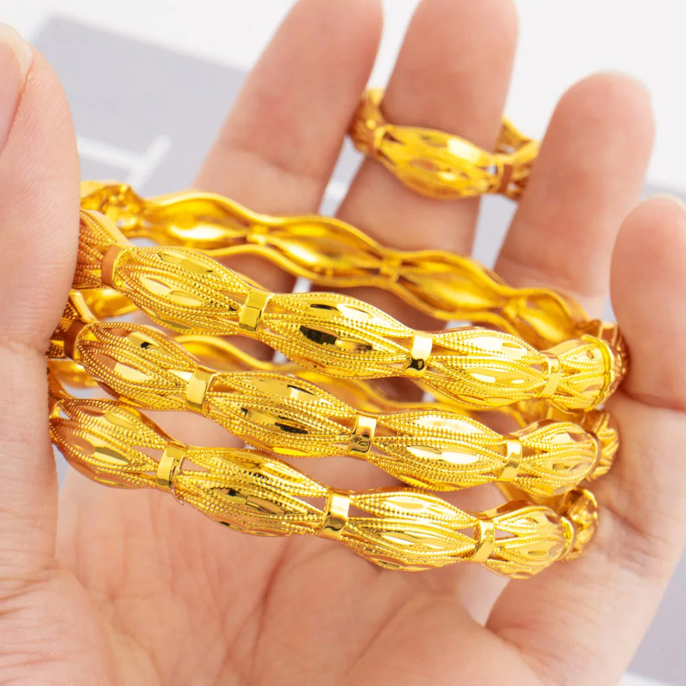 3Pcs Vintage Hip Hop Metal Cuff Bangles and Ring Set Punk Gold Color Engrave Ring For Women Bracelet Jewelry