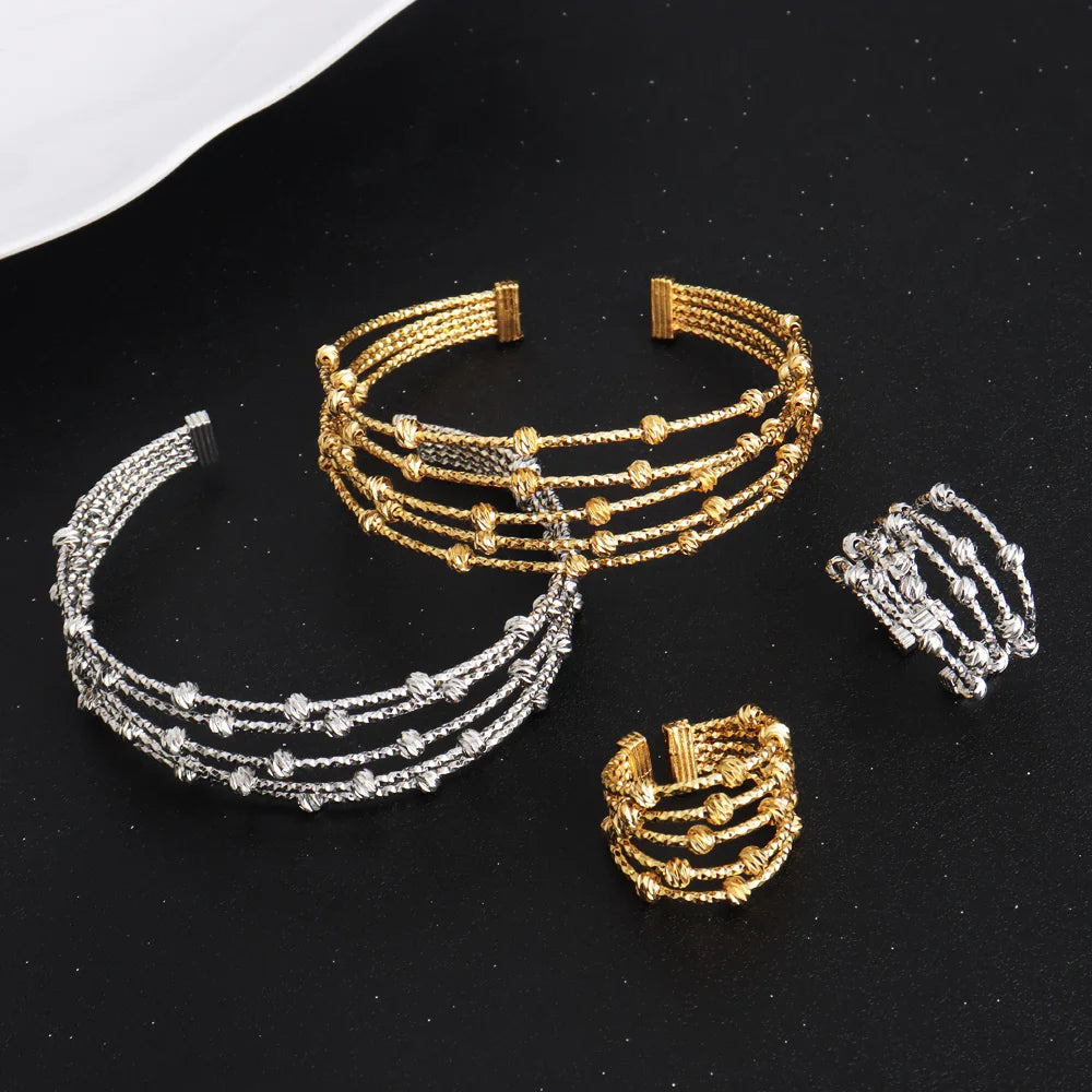 France Exquisite Woman Bracelet And Ring Africa Classical Multi Chain Multi Beads Jewelry Set Party Wedding Engagement Gift
