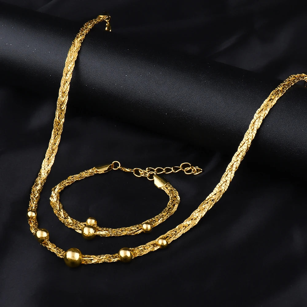 Fashion 18k Gold Necklace Stainless Steel Beads Bracelet for Women Anniversary Valentines Day Gifts Aesthetic Jewelry