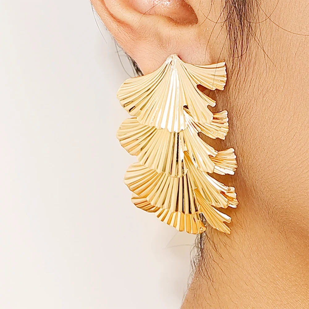 Elegant Earrings For Women Ginkgo Leaf Metal Long Geometric Ear Accessories Holiday Birthday Party Gift Fashion Jewelry