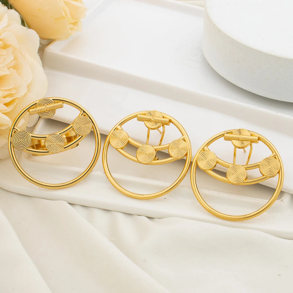 African 18K Gold Color Earrings Ring Jewelry Set for Women Clip Earrings and Finger Ring 2Pcs Set Weddings Daily Wear