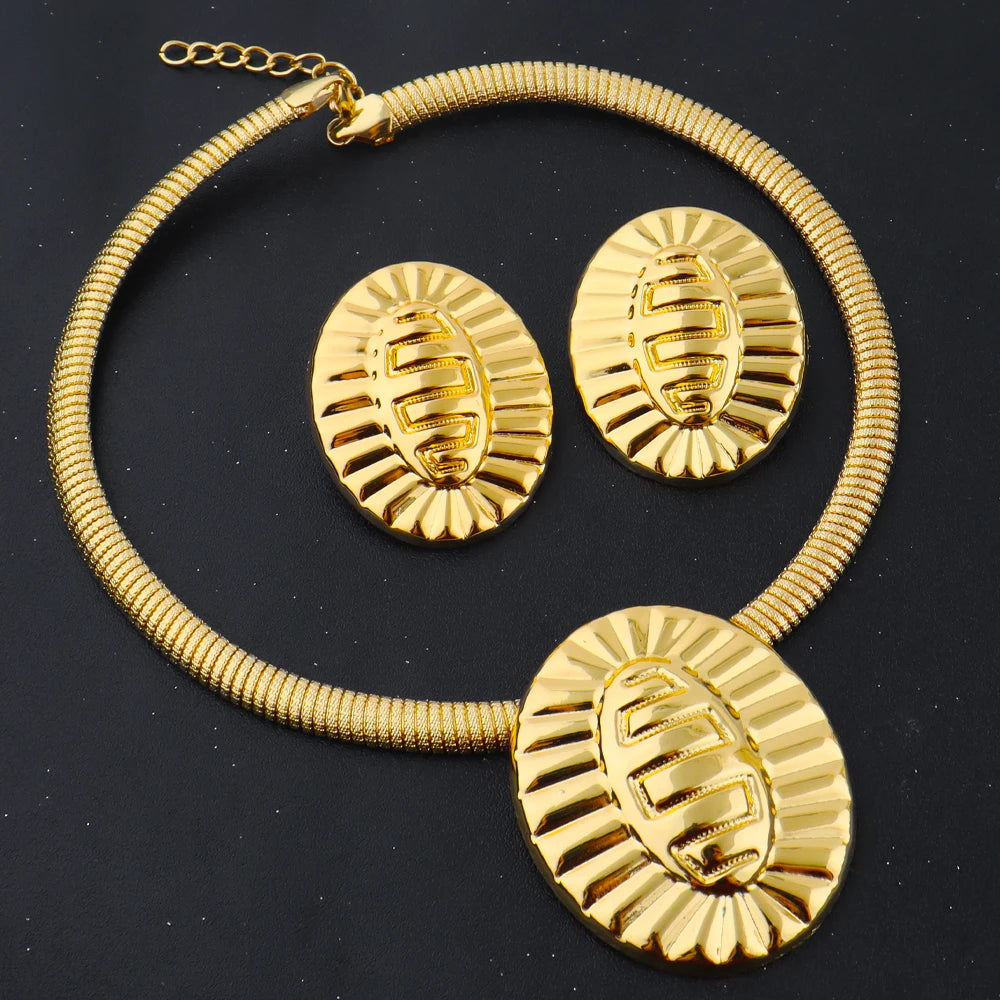 Elegant 18K Gold Plated Necklace Earrings Bracelet Ring Jewellery Set for Women Dubai Bright Jewelry for Party Wedding Banquet