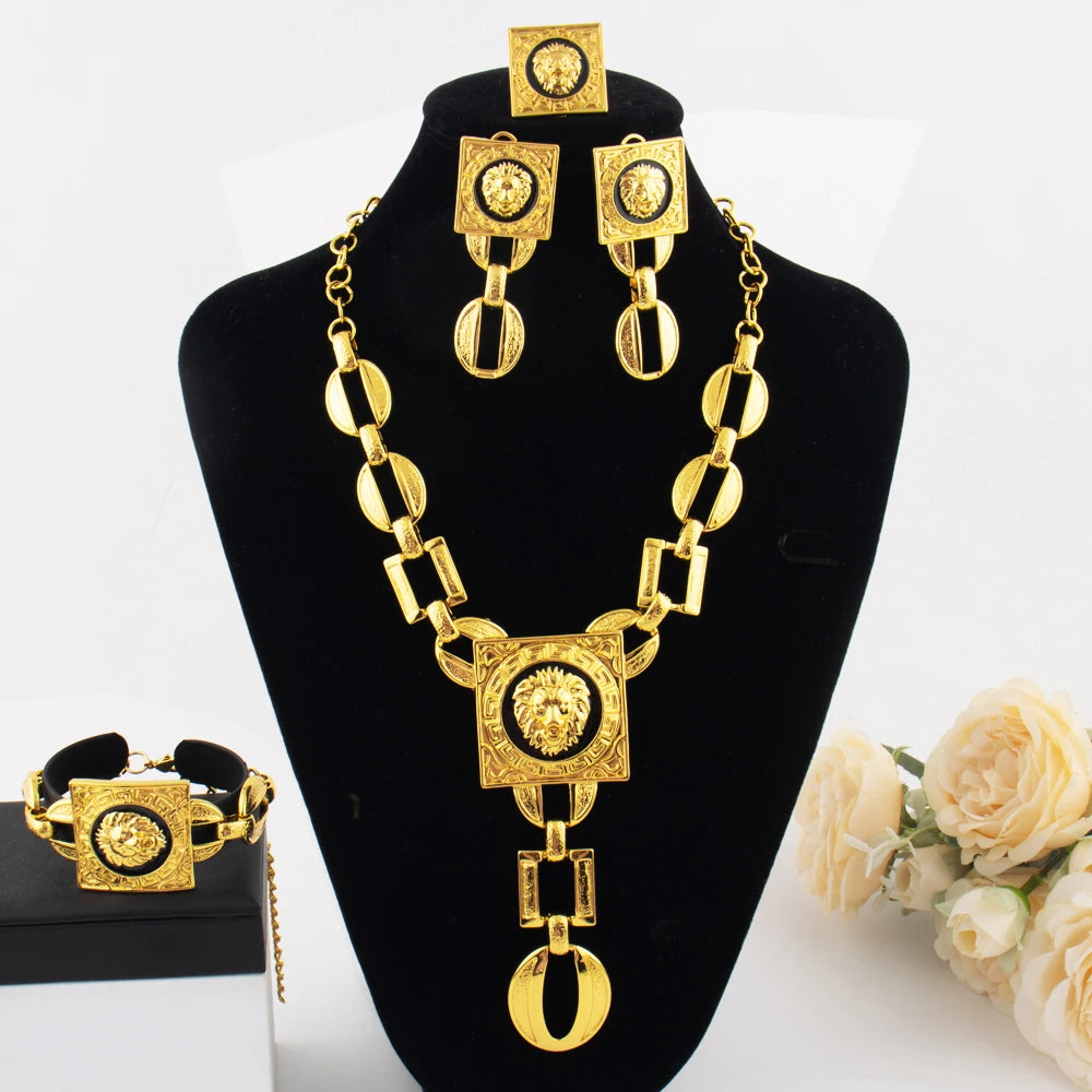 Dubai Gold Color Jewelry Set  24K Gold Plated Jewelry Set For Woman Bridal Nigerian African Indian Party Gift