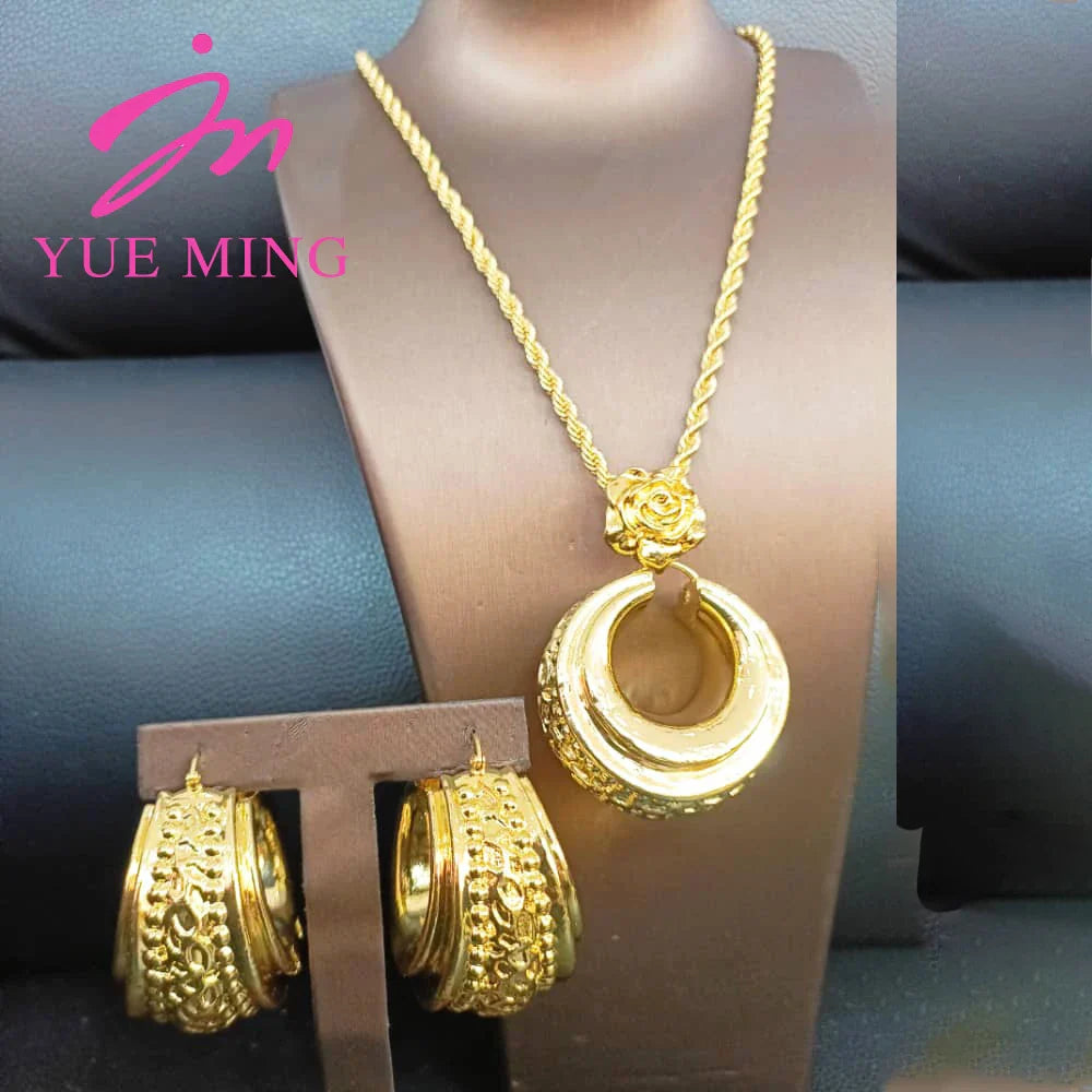 YM Jewelry Sets Fashion18K Gold Plated Copper Chain For Women Earrings Pendent Necklace Romantic Wedding Party Jewellry - YUEMING JEWELRY