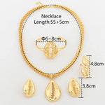 YM 4PCS Jewelry Set for Women Shell Pendant with 60cm Chain Dubai Gold Color Necklace Cuff Bangles Adjustable Rings Wedding Gift - YUEMING JEWELRY