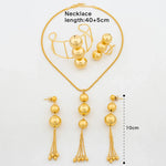 YM Fashion Jewelry Set For Women Gold Plated Necklace Tassel Earrings Cuff bangles Adjustable Rings Dubai Bridal Wedding Gifts - YUEMING JEWELRY