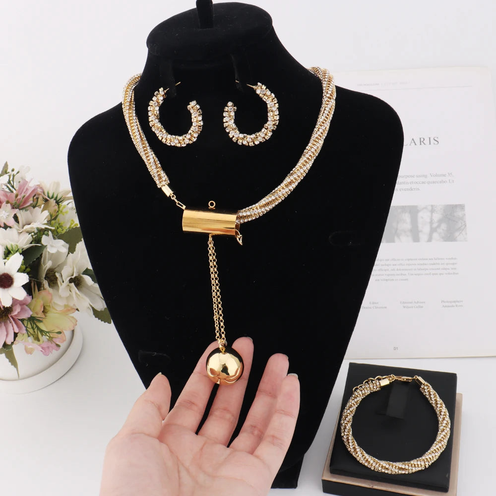 Gold Color Necklace Bangle Ring Earrings Jewelry Set For Women Girl Luxury Elegant Noble Design Jewelry Gift For Party Wedding