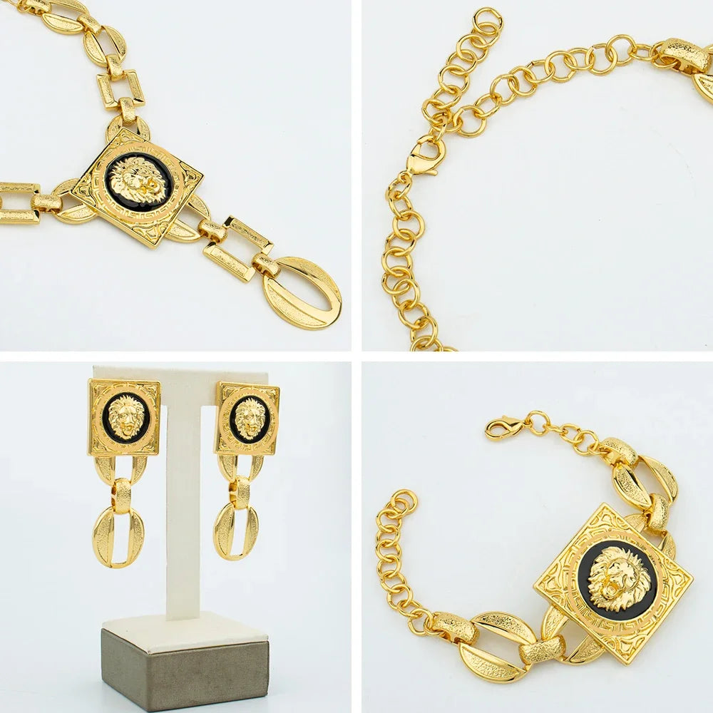 Hot Sale Fashion Ladies Necklace Jewelry Set Face Shape Chain Pendant Design Large Earrings Ring Luxury Jewelery Set Nigerian