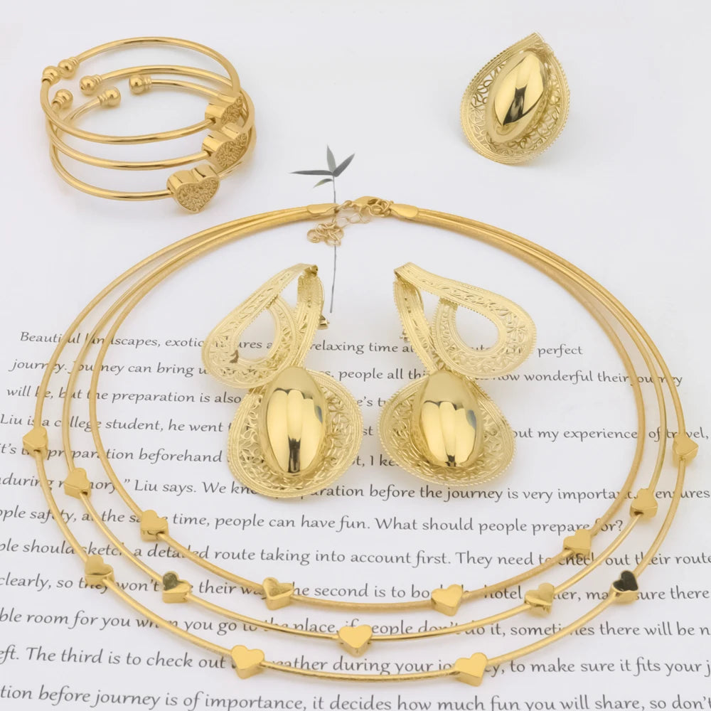 Octave Note Shape Gold Color Jewelry Sets Trendy Earrings Bangle Necklace And Ring Set Gift For African Women Party Wedding