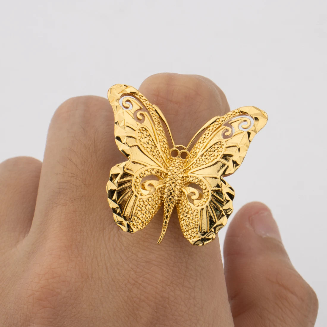 Butterfly Gold Plated Rings Romantic Fine Charming Butterfly Design Fashion Jewelry Nigeria Party Gift Daily Wear Waterproof