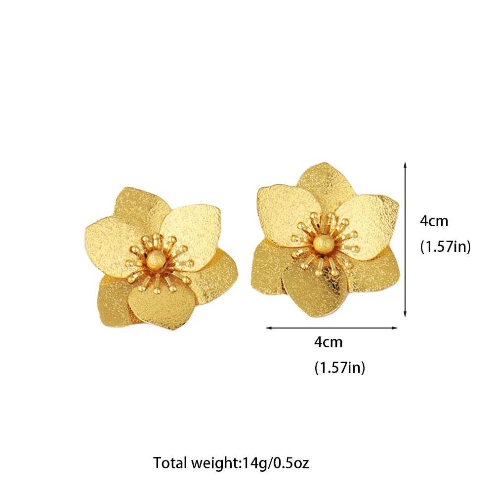 Dubai Fashion Gold Color Flower Shape Earrings For Women Spain Newest Earrings Engagement Party Easter Gift Temperament Jewelry