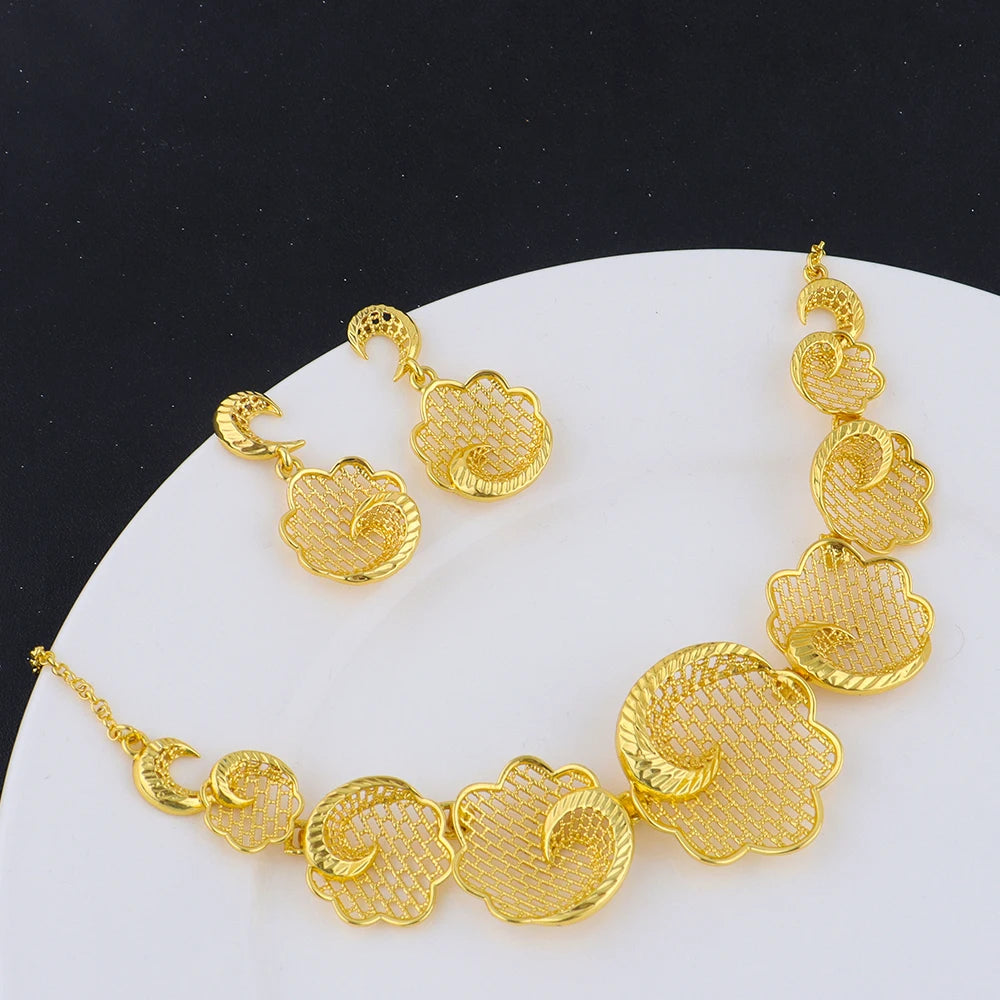 Italy Charms Gold Color Swan Shape Necklace Earrings Set for Women Luxury Elegant Gold Plated Jewelry Gift for Party Wedding