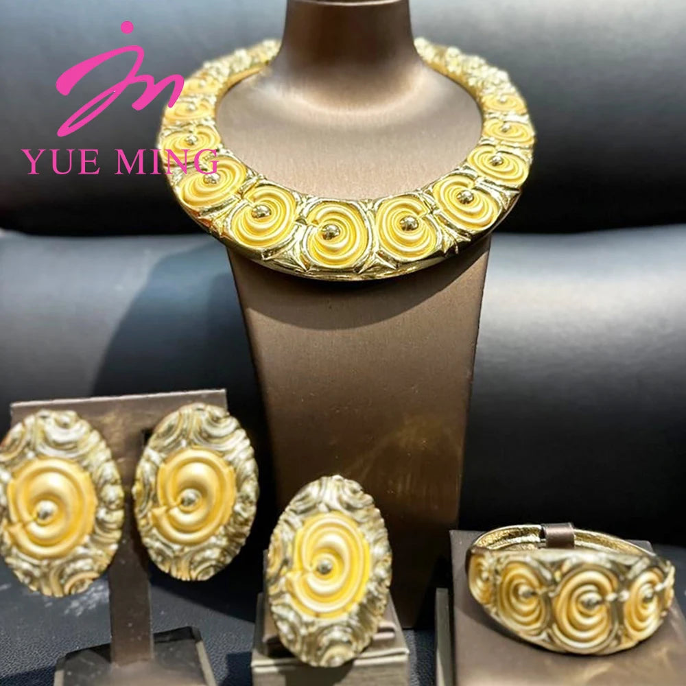 Luxurious Jewelry Set Big Bracelet Ring Necklace and earrings set for women 18k Gold Plated Jewelry Anniversary Gift