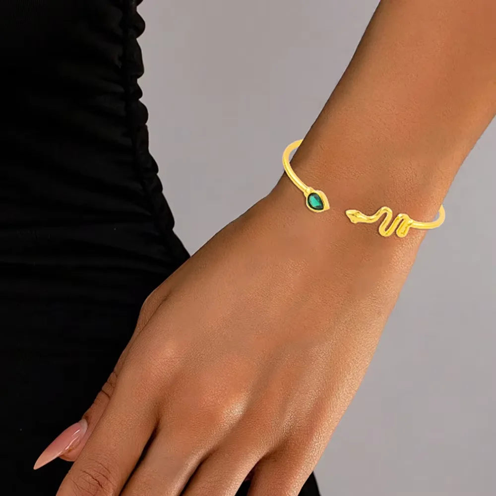 Dubai Indian 18k Gold Snake Bracelet for Women and Men, Adjustable Open Gold Bangle, Vintage Party Jewelry, Birthday Gift