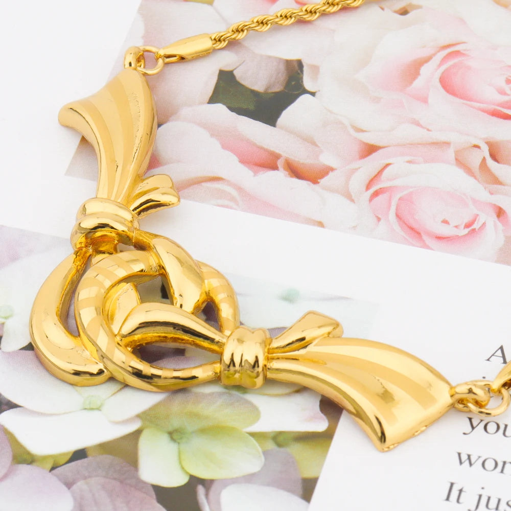 2025 Luxury Necklace Bracelet Earrings Ring For Women Gold Plated Bowknot Shape Jewelry  Gifts For Party Wedding