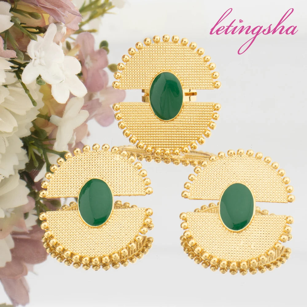Copper Ring Jewelry Gold Plated Clips Earrings Geometric Ear Set for Women Party Wedding Gifts Colored Earrings Ring Jewelry