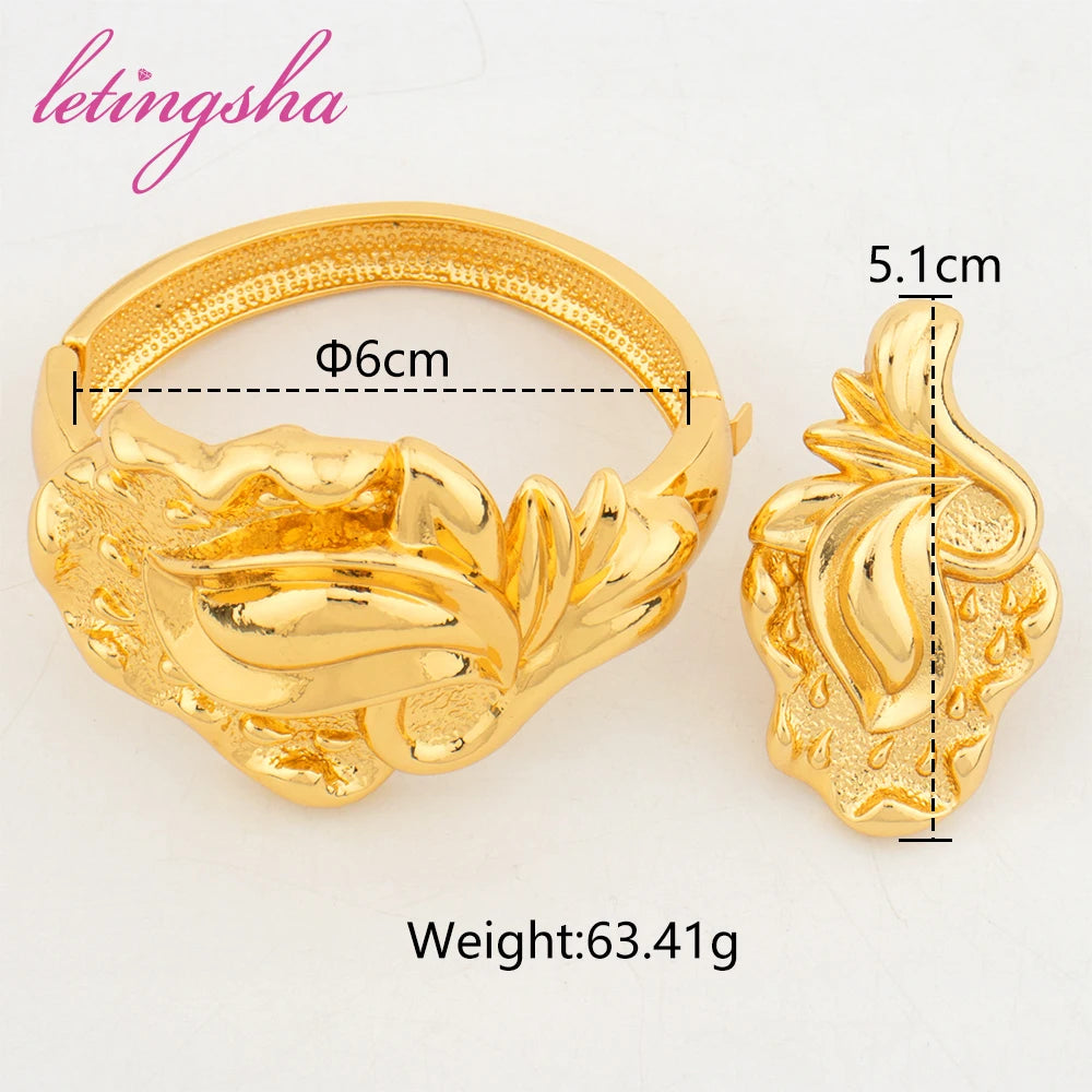 Hoop Large Italian Bangle Rings Set for Women Fashion Women Copper Cuff Bracelets Jewelry Ladies Luxury Gold Color Party Gifts