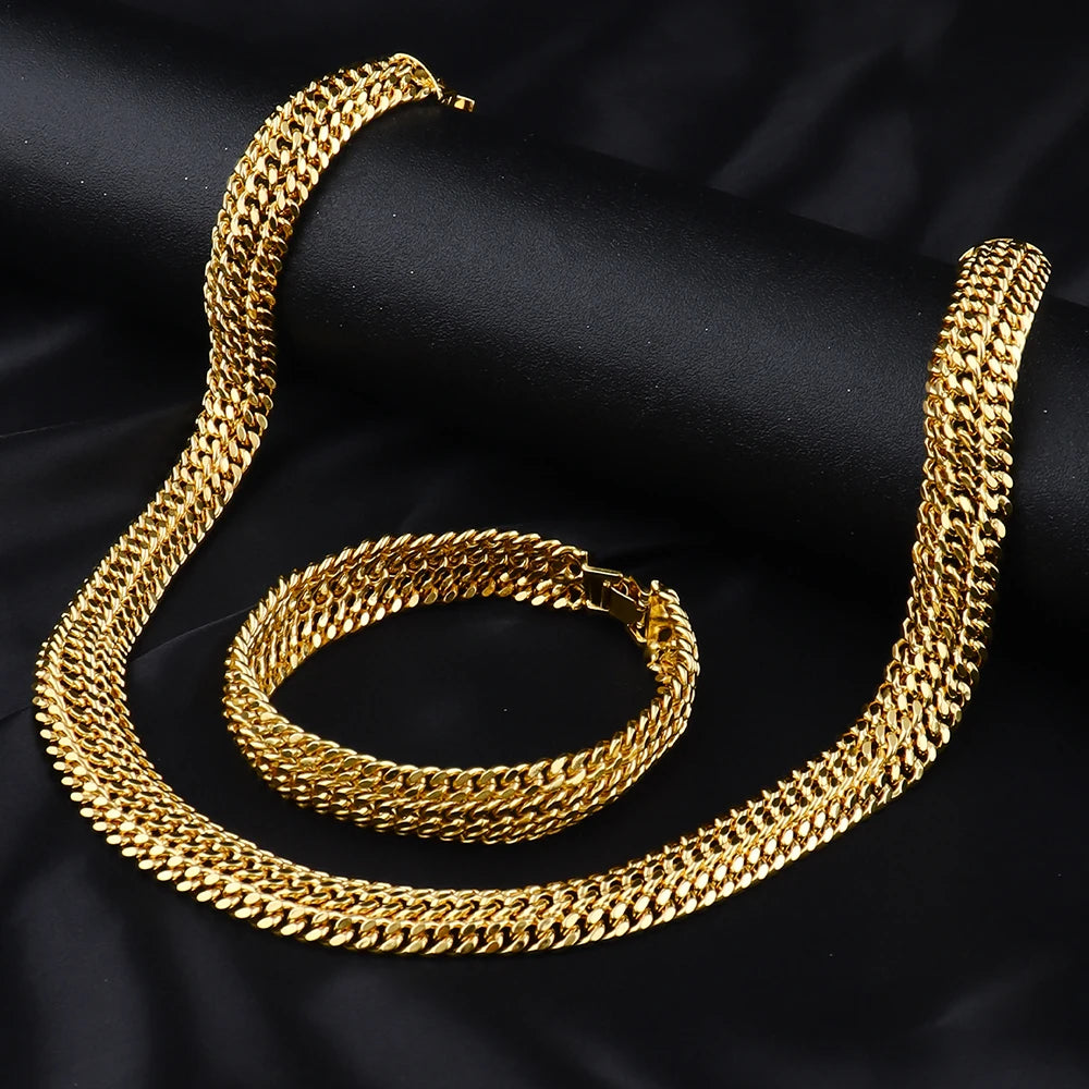 316L Stainless Steel Thick Chain Necklace Bracelet Set For Women New Punk 18K Gold Plated Waterproof Jewelry Set Gift Party