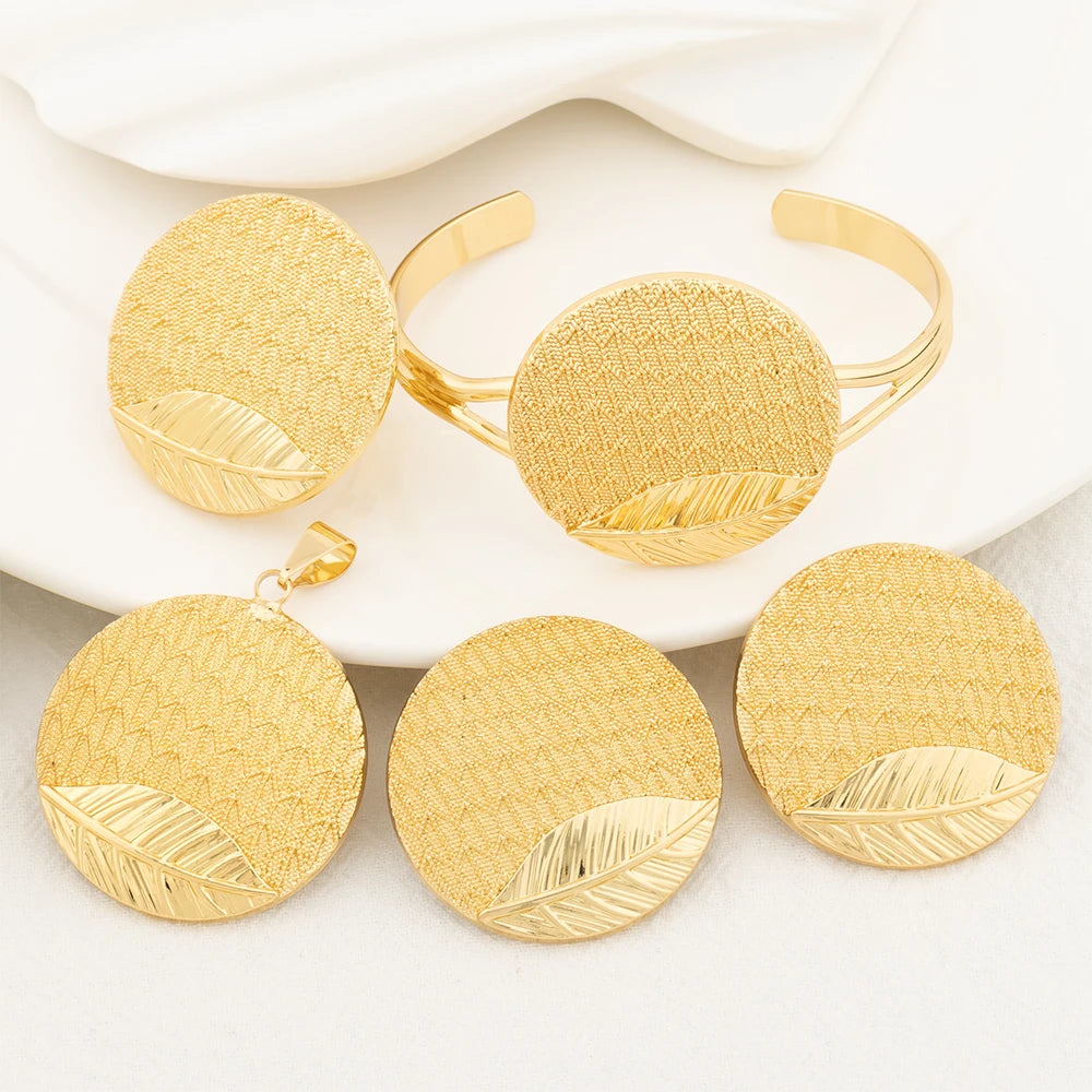 Gold Plated Jewelry Sets for Women Dubai African Party Wedding Gifts Pendant Earrings Bracelet Ring Gifts Jewelry Accessories
