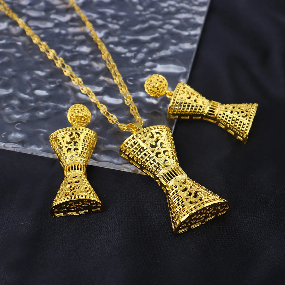 Dubai Gold Plated Luxury Necklace Earrings Set for Women Girl Gold Color Jewelry Gift for Party Wedding Bride free shipping