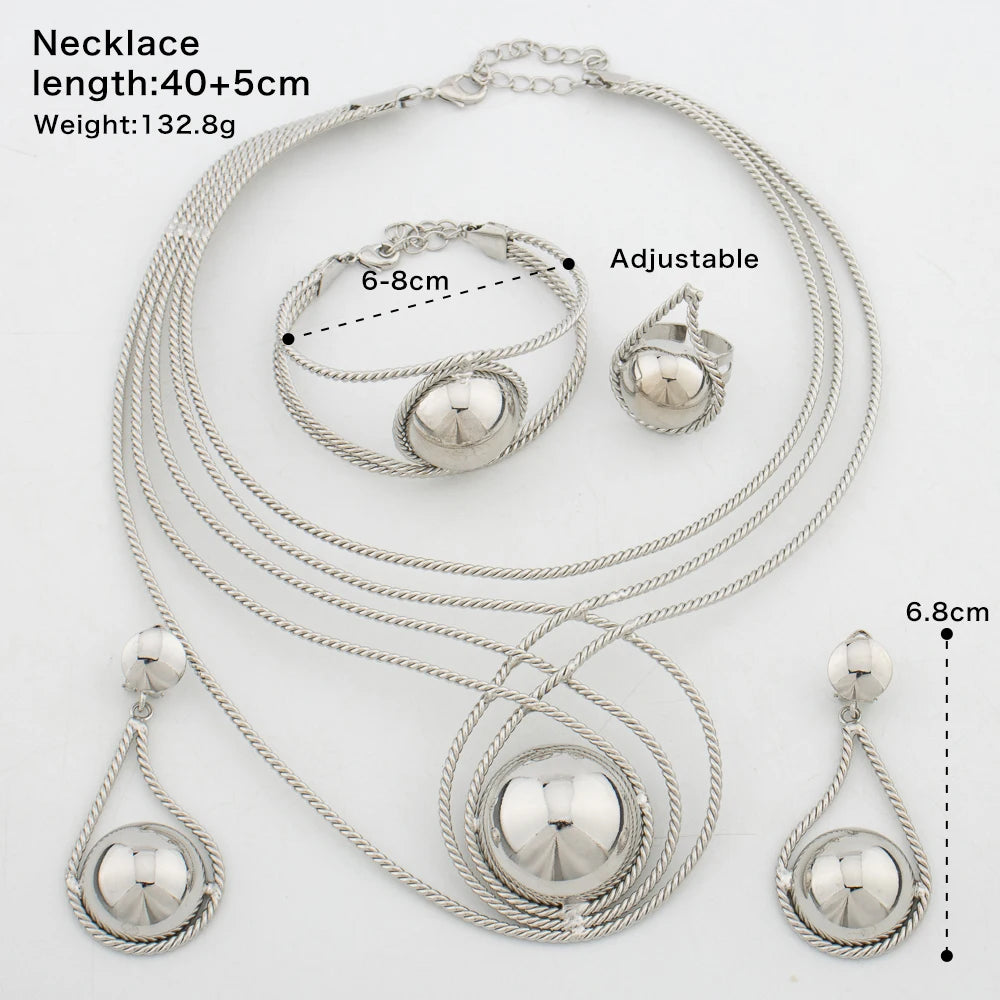 Large Round Collar Necklace 18K Gold Plated Jewelry Set for Women Earrings Bracelet Ring African Bride Wedding Party Decoration