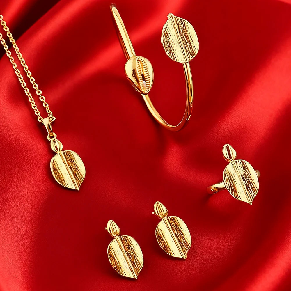 Women Stainless Steel Leaves Clavicle Choker Jewelry 24k gold plated jewelry set for women party accessories gift