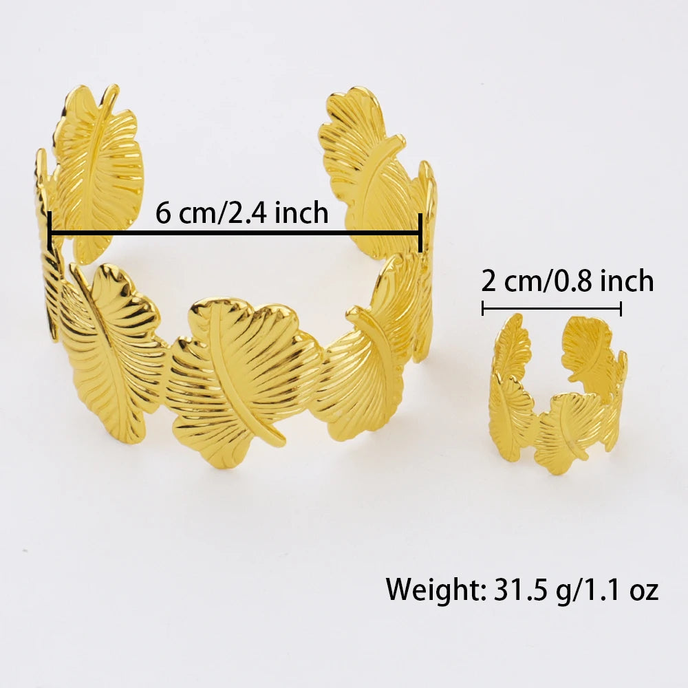 Boho Arm Bracelet Ring for Women Vintage Geometric Gold Color Leaf Women's Arm Bangles Jewelry Set Adjustable Party Jewelry Gift