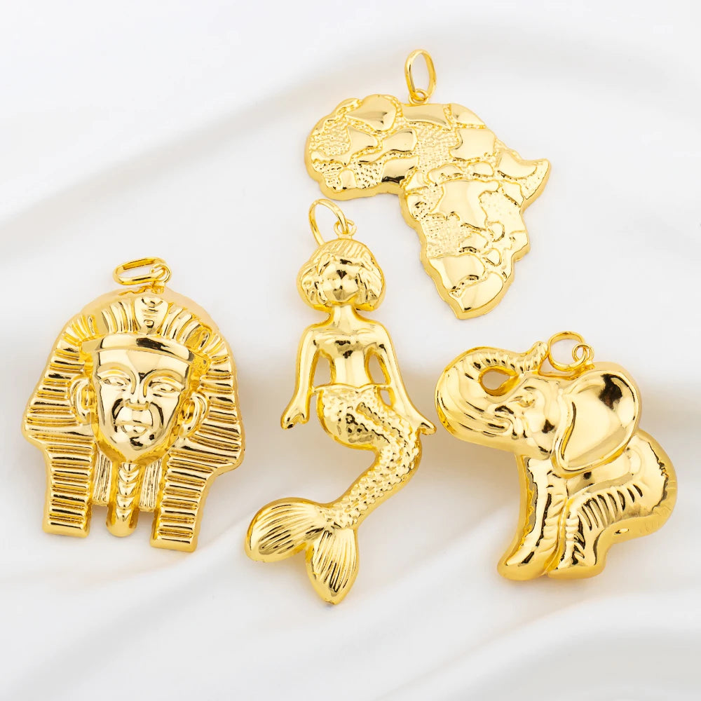 18k Gold Plated Pendant Copper Animal Mermaid Elephant Pattern Chain Pendant Women Men Fashion Jewelry Daily Wear Anniversary Gi