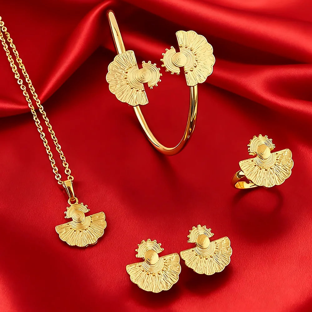 india africa 24k gold plated jewelry set Stainless Steel Earrings Necklace Bracelets rings for women party accessories gift