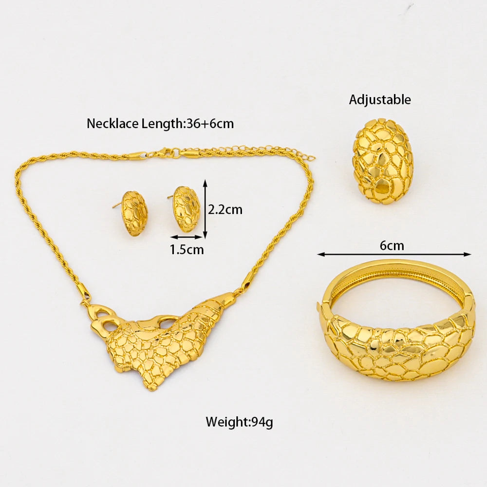 Luxury African Woman Jewelry Set Gold Color Necklace Earrings Ring Bangle Dragon Pattern Jewelery Women's Day Accessories Party