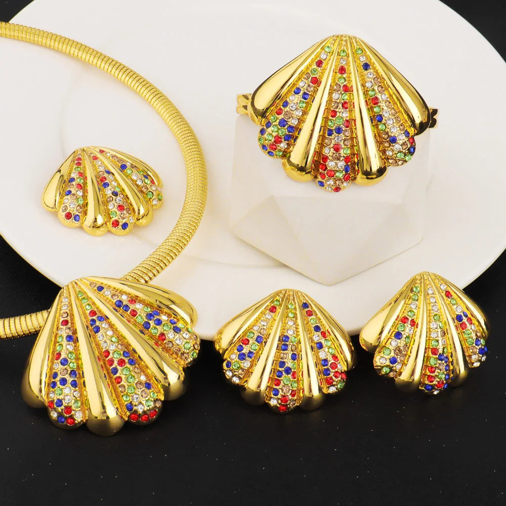 Starfish Shell Earrings Pendant Necklace Bracelet jewelry sets dubai Gold Plated Luxury jewelry Nigerian Italy Jewelry 4Pcs Set