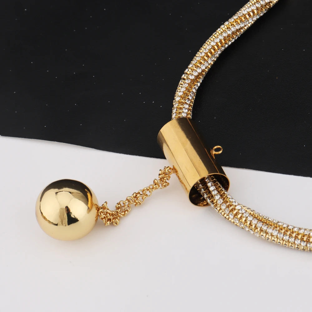 Gold Color Necklace Bangle Ring Earrings Jewelry Set For Women Girl Luxury Elegant Noble Design Jewelry Gift For Party Wedding