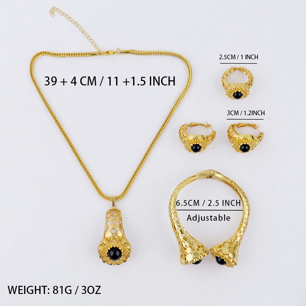 Luxury Quality Gold Plated Multicolored Stones Earrings Ring Necklace Bangle For Women Indian Dubai Wedding Party Jewelry Sets