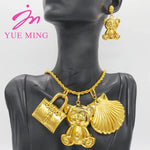 YM Egyptian Pharaoh Pendant with 60cm Necklace Dubai 18k Gold Plated Bear Drop Earrings Copper Jewelry Sets Wholesale Jewellery - YUEMING JEWELRY